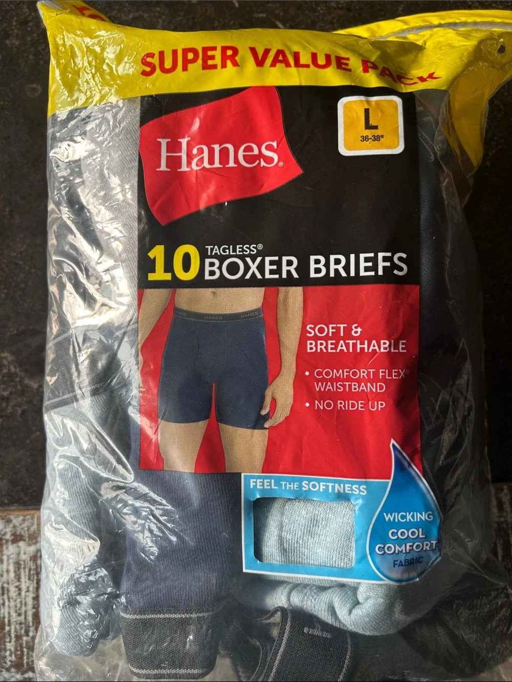 Hanes Tagless Boxer Briefs - Black and Navy (10 Pack)
